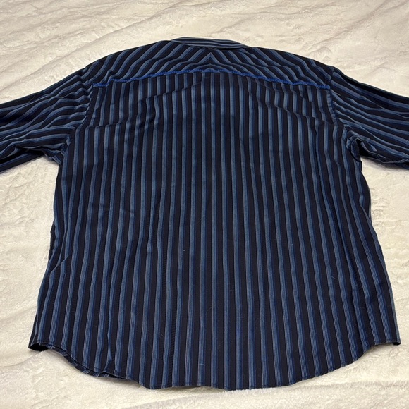Men's Striped Button-Down Shirt in Blue and Black by Zagiri - Picture 9 of 11